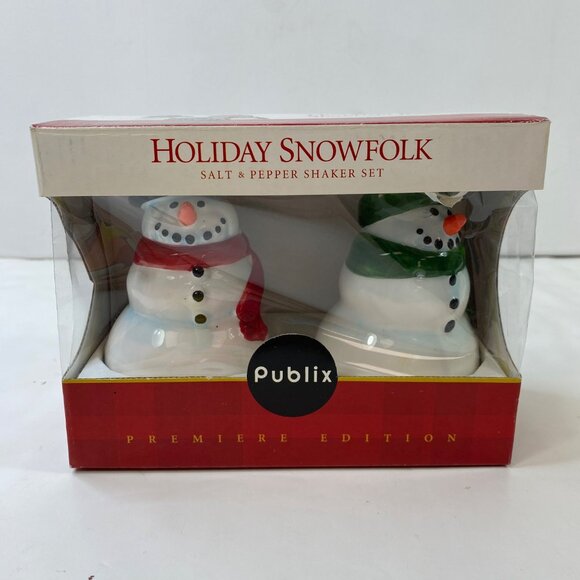 Publix 2004 Snowman Salt & Pepper Shaker Set Holiday Snowfolk Vintage - Picture 2 of 11
